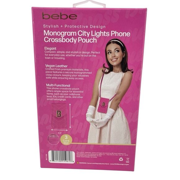 Bebe Pink Monogram City Lights Phone Crossbody Pouch Vegan Leather New - Picture 3 of 14